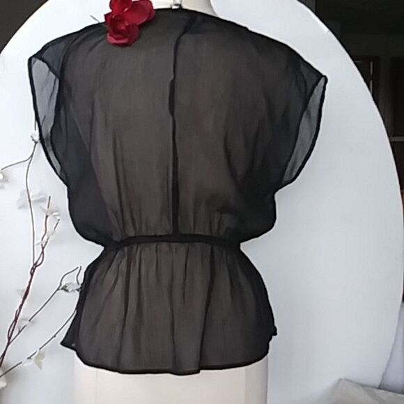 Charming Charlie Sheer Sparkly Gem Bead Embellished Black Blouse Size Small - Picture 9 of 10